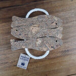 PORTO LOVERS FISH DESIGN CORK POT HOLDER TRIVET WITH ROPE HANDLES NEW